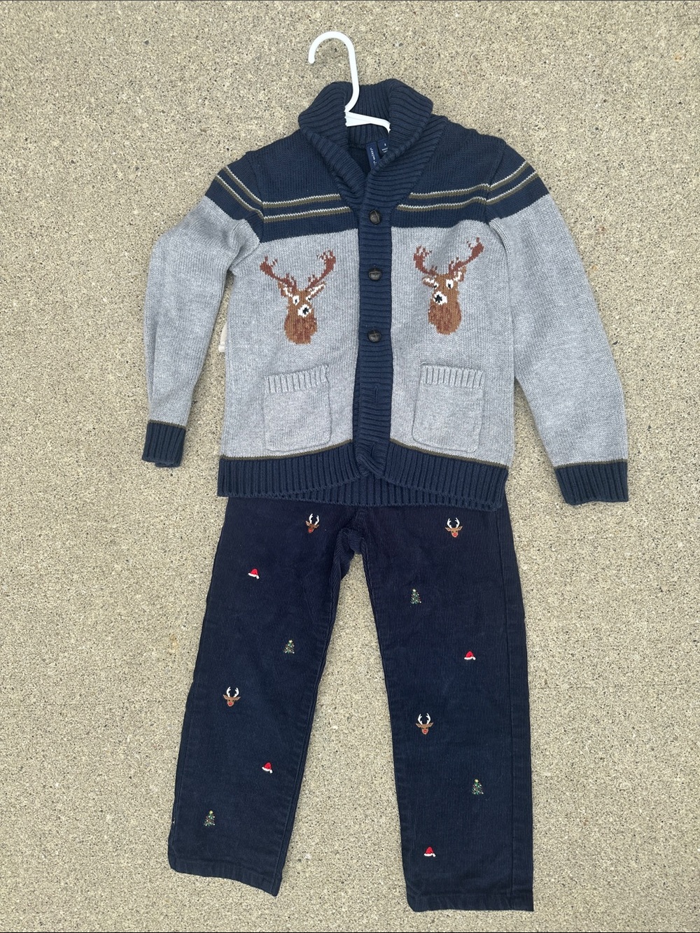 Janie and Jack Reindeer Knit Cardigan and Embroidered cord pants Set - size 4